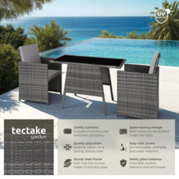 Tectake Garden Furniture Set Lausanne - 2 Chairs, 1 Table, Bistro Set, Weather Resistant - Grey - thumbnail 2