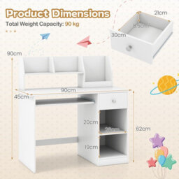 Gainoom Kids White Study Desk Multifunctional Student Desk For Boys And Girls Aged 3-6 Years Old - thumbnail 2