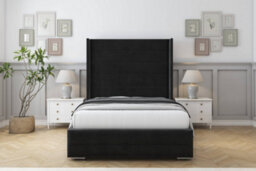 "Sloomy Sterling Black Plush Bed Frame With 50""  Upholstered Wingback Headboard 6' Super King" - thumbnail 1