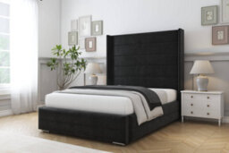 "Sloomy Sterling Black Plush Bed Frame With 50""  Upholstered Wingback Headboard 6' Super King" - thumbnail 2