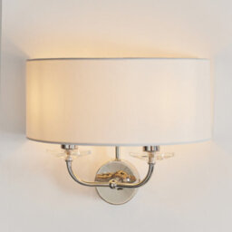 Anson Lighting Eureka 2Lt Wall Light Finished In Bright Nickel Plate And Vintage White Fabric - thumbnail 1