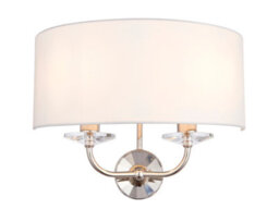Anson Lighting Eureka 2Lt Wall Light Finished In Bright Nickel Plate And Vintage White Fabric - thumbnail 2
