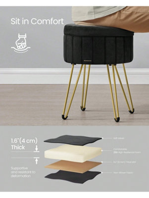 Songmics Storage Ottoman, Velvet Dressing Table Stool, 39 X 44.4 Cm (Dia. X H), Round Storage Stool Seat, 4 Metal Legs - image 1