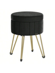 Songmics Storage Ottoman, Velvet Dressing Table Stool, 39 X 44.4 Cm (Dia. X H), Round Storage Stool Seat, 4 Metal Legs - thumbnail 8