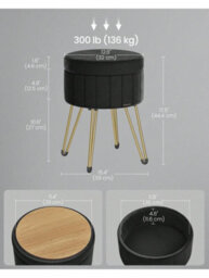 Songmics Storage Ottoman, Velvet Dressing Table Stool, 39 X 44.4 Cm (Dia. X H), Round Storage Stool Seat, 4 Metal Legs - thumbnail 9