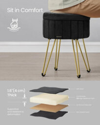 Songmics Storage Ottoman, Velvet Dressing Table Stool, 39 X 44.4 Cm (Dia. X H), Round Storage Stool Seat, 4 Metal Legs - thumbnail 4