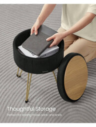 Songmics Storage Ottoman, Velvet Dressing Table Stool, 39 X 44.4 Cm (Dia. X H), Round Storage Stool Seat, 4 Metal Legs - thumbnail 7