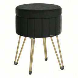 Songmics Storage Ottoman, Velvet Dressing Table Stool, 39 X 44.4 Cm (Dia. X H), Round Storage Stool Seat, 4 Metal Legs - thumbnail 3
