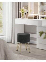Songmics Storage Ottoman, Velvet Dressing Table Stool, 39 X 44.4 Cm (Dia. X H), Round Storage Stool Seat, 4 Metal Legs - thumbnail 2