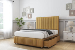 "Sloomy Kingsley Mustard Plush Divan Bed No Drawers-54"" Floor Standing Headboard 12""footboard 6' Super King" - thumbnail 4