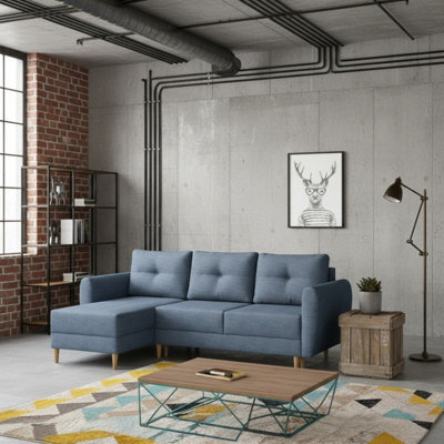 Manstad Corner Sofa Bed 202 130Cm Sleeping Area Freestanding L Shape With Storage Back Cushions Universal Sideblue - image 1