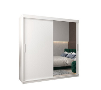 Arte Tokyo 02 Contemporary Mirrored 2 Sliding Door Wardrobe 9 Shelves 2 Rails White Matt (H)2000mm (W)2000mm (D)620mm - image 1