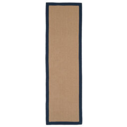 Loomed Beige Natural Jute Herringbone Pattern Non Slip Navy Border Rug 70Cm X 240Cm - thumbnail 1