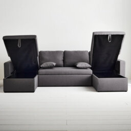 Sweeek - 4-Seater Panoramic Sofa Bed In Fabric Urban Charcoal Grey 281X142X86 Cm - thumbnail 3