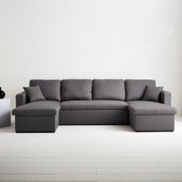 Sweeek - 4-Seater Panoramic Sofa Bed In Fabric Urban Charcoal Grey 281X142X86 Cm