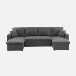 Sweeek - 4-Seater Panoramic Sofa Bed In Fabric Urban Charcoal Grey 281X142X86 Cm - thumbnail 7