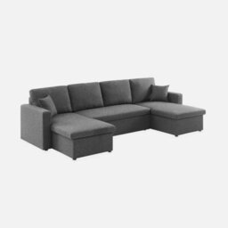 Sweeek - 4-Seater Panoramic Sofa Bed In Fabric Urban Charcoal Grey 281X142X86 Cm - thumbnail 6