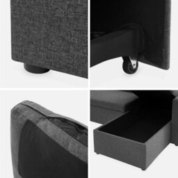 Sweeek - 4-Seater Panoramic Sofa Bed In Fabric Urban Charcoal Grey 281X142X86 Cm - thumbnail 5