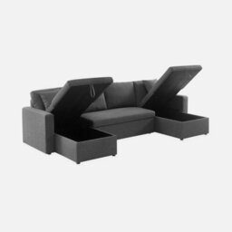 Sweeek - 4-Seater Panoramic Sofa Bed In Fabric Urban Charcoal Grey 281X142X86 Cm - thumbnail 9
