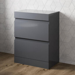 Affine 600mm Bathroom Countertop Vanity Drawer Unit Floor Standing Grey Gloss - thumbnail 2