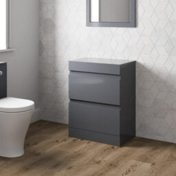 Affine 600mm Bathroom Countertop Vanity Drawer Unit Floor Standing Grey Gloss - thumbnail 3