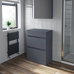 Affine 600mm Bathroom Countertop Vanity Drawer Unit Floor Standing Grey Gloss - thumbnail 4