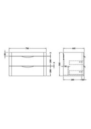 Hudson Reed Components Wall Hung 2 Drawer Unit, 800mm-Satin Green - thumbnail 2