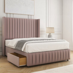 Bsspoke Luna Divan Bed Pink Plush Velvet 54Inch Headboard & Footboard 2 Drawers Footend & No Mattress In 4Ft 4Ft6 5Ft 6Ft - thumbnail 1