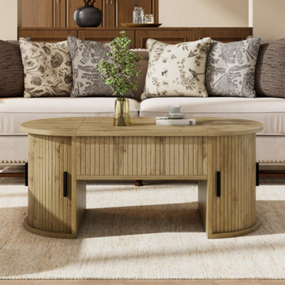 Matteo Modern Height-Adjustable Coffee Table With Storage - Natural Wood - image 1