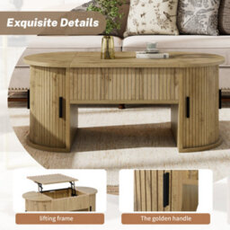 Matteo Modern Height-Adjustable Coffee Table With Storage - Natural Wood - thumbnail 7