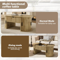 Matteo Modern Height-Adjustable Coffee Table With Storage - Natural Wood - thumbnail 6