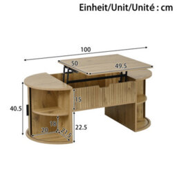 Matteo Modern Height-Adjustable Coffee Table With Storage - Natural Wood - thumbnail 4