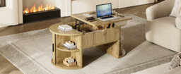 Matteo Modern Height-Adjustable Coffee Table With Storage - Natural Wood - thumbnail 3
