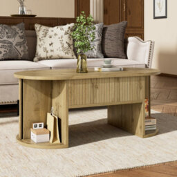 Matteo Modern Height-Adjustable Coffee Table With Storage - Natural Wood - thumbnail 2