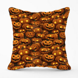 Warren Reed Designer Grinning Lanterns Pumpkins With Glowing Eyes Cushions 60Cm X 60Cm - thumbnail 1