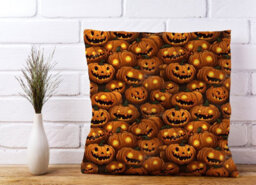 Warren Reed Designer Grinning Lanterns Pumpkins With Glowing Eyes Cushions 60Cm X 60Cm - thumbnail 2