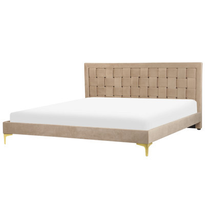 Beliani Bed Velvet Limoux 180 X 200 Cm (Eu Super King) Taupe - image 1