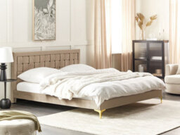 Beliani Bed Velvet Limoux 180 X 200 Cm (Eu Super King) Taupe - thumbnail 2