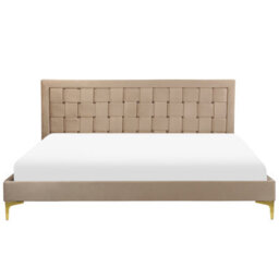 Beliani Bed Velvet Limoux 180 X 200 Cm (Eu Super King) Taupe - thumbnail 5
