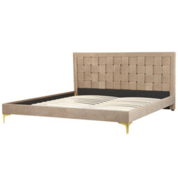 Beliani Bed Velvet Limoux 180 X 200 Cm (Eu Super King) Taupe - thumbnail 4