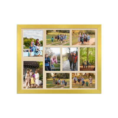 AK Frames 20X16 Gold Sleek Multi Photo Frame With Ivory Mount - Holds 9 Apertures (2X) 7X5, (7X) 6X4 Photos - image 1