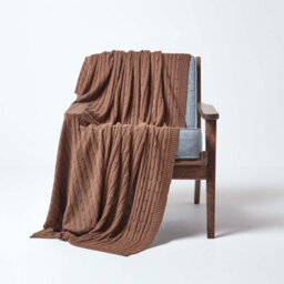 Homescapes Cotton Cable Knit Throw, Chocolate, 150 X 200 Cm - thumbnail 2