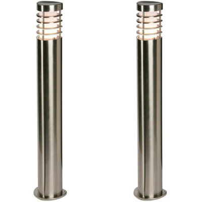 2 Pack Outdoor Garden Bollard Light Brushed Steel 9.2W Path Led Lamp Post Ip44 - image 1