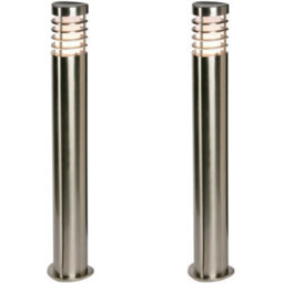 2 Pack Outdoor Garden Bollard Light Brushed Steel 9.2W Path Led Lamp Post Ip44