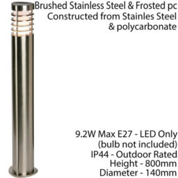 2 Pack Outdoor Garden Bollard Light Brushed Steel 9.2W Path Led Lamp Post Ip44 - thumbnail 2