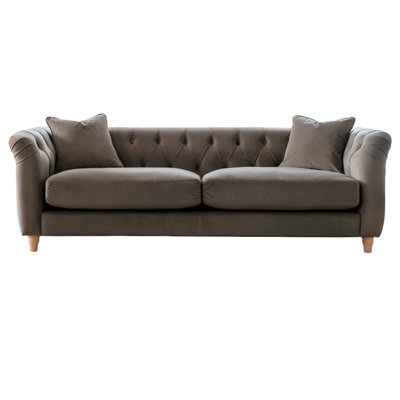 Furnishings For Less UK Elsie Velvet Chesterfield Plush Velvet Mushroom 3 Seater Sofa - image 1