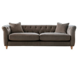 Furnishings For Less UK Elsie Velvet Chesterfield Plush Velvet Mushroom 3 Seater Sofa