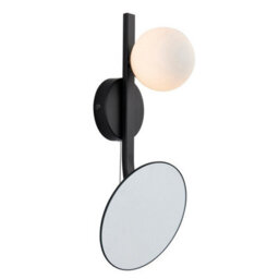 Luminosa Lighting Luminosa Riomaggiore Bathroom Metal Wall Lamp, Matt Black, Mirrored Glass With Opal Glass, Ip44