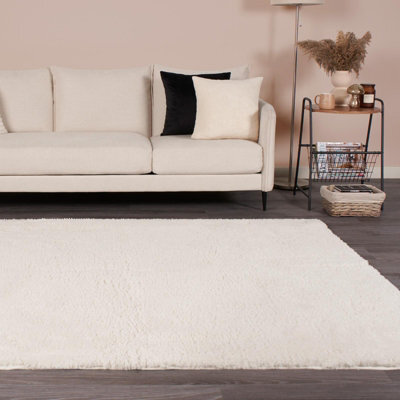 OHS Fluffy Teddy Rug Soft Rugs Bedroom Carpet Area Mat, Cream - 120 X 170Cm - image 1