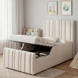 Single Upholstered Hydraulic Storage Bed With Headboard And Large Storage Space - thumbnail 2